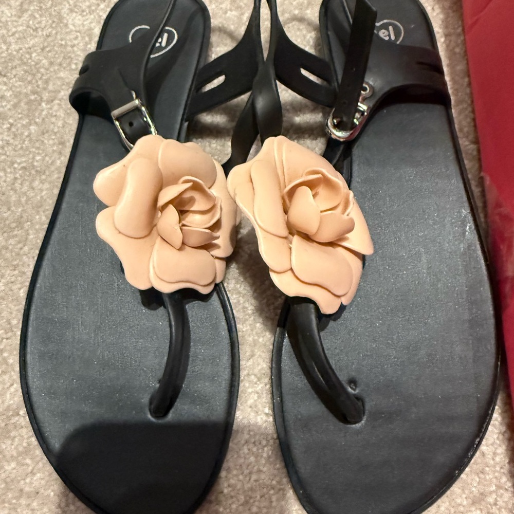 Mel by Melissa Black and Tan Floral Sandals